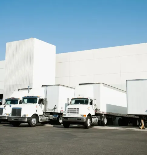 Distribution center loading dock with active freight movement and logistics operations